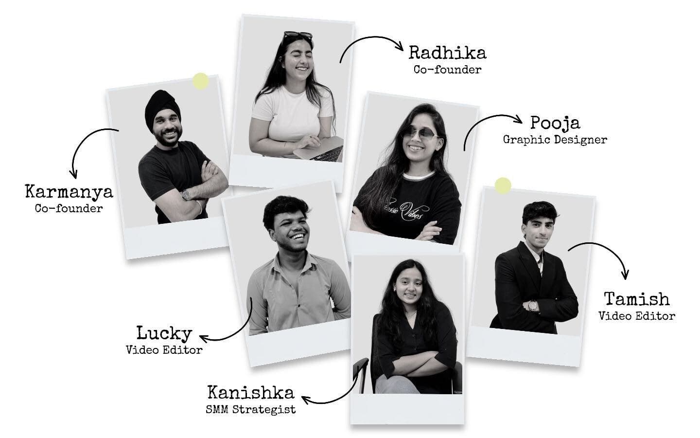 The Karrot Media team, as a set of instant-camera portraits.